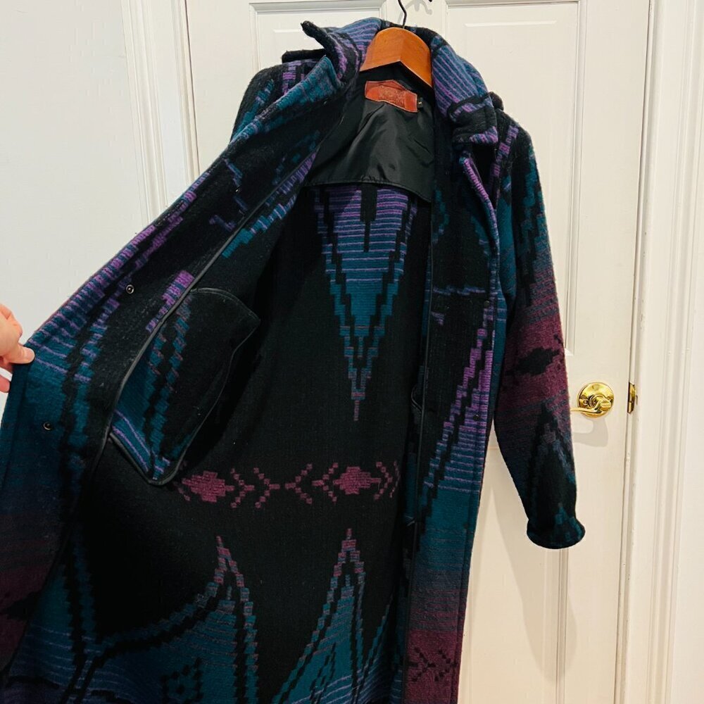Vintage Woolrich Jacket Women's Southwest Aztec Navajo Wool Blanket Trench Coat - Picture 14 of 16